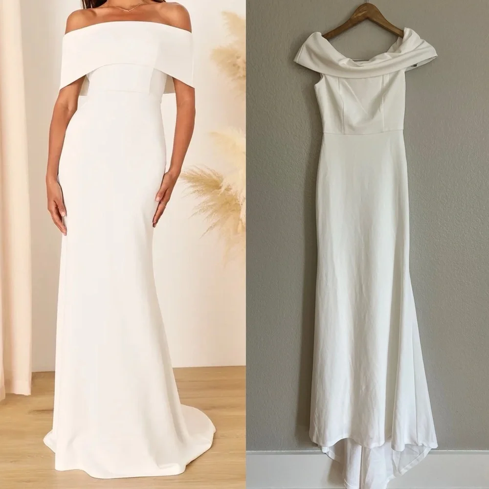 Exceptional Romance White Off-the-Shoulder Mermaid Maxi Dress NWOT
